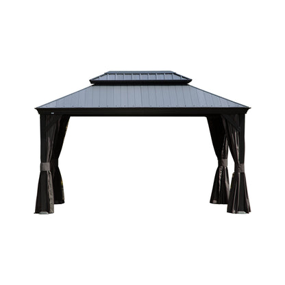 Crefise Patio Life 12' x 16' Hardtop Gazebo with Resin Roof, Drainage Gutters, Curtains & Netting