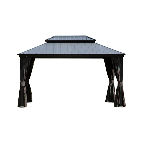 Crefise Patio Life 12' x 16' Hardtop Gazebo with Resin Roof, Drainage Gutters, Curtains & Netting