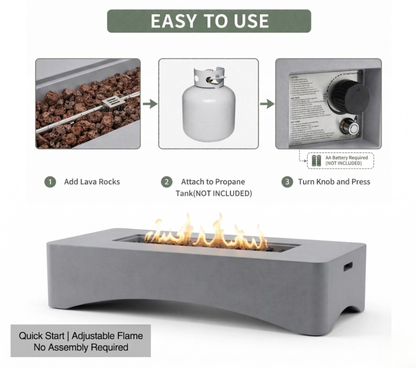 56" Modern Concrete Propane Fire Pit Table – 50,000 BTU