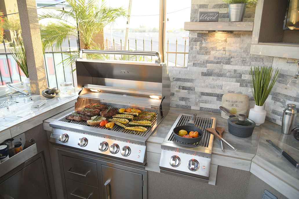 KoKoMo Grills Bermuda Luxury Outdoor Kitchen Island with Built-In Grill, TV, Fire Pit & Bar