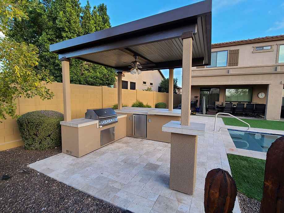 The Sonoma 12' x 12' Outdoor Kitchen & Pergola with Built-In Grill, Refrigerator & Lighting