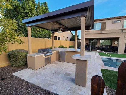 The Sonoma 12' x 12' Outdoor Kitchen & Pergola with Built-In Grill, Refrigerator & Lighting
