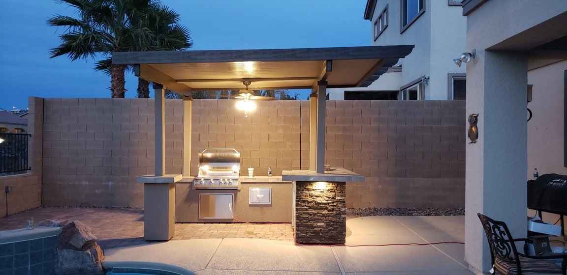 The Sonoma 12' x 12' Outdoor Kitchen & Pergola with Built-In Grill, Refrigerator & Lighting