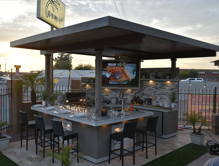 KoKoMo Grills Bermuda Luxury Outdoor Kitchen Island with Built-In Grill, TV, Fire Pit & Bar