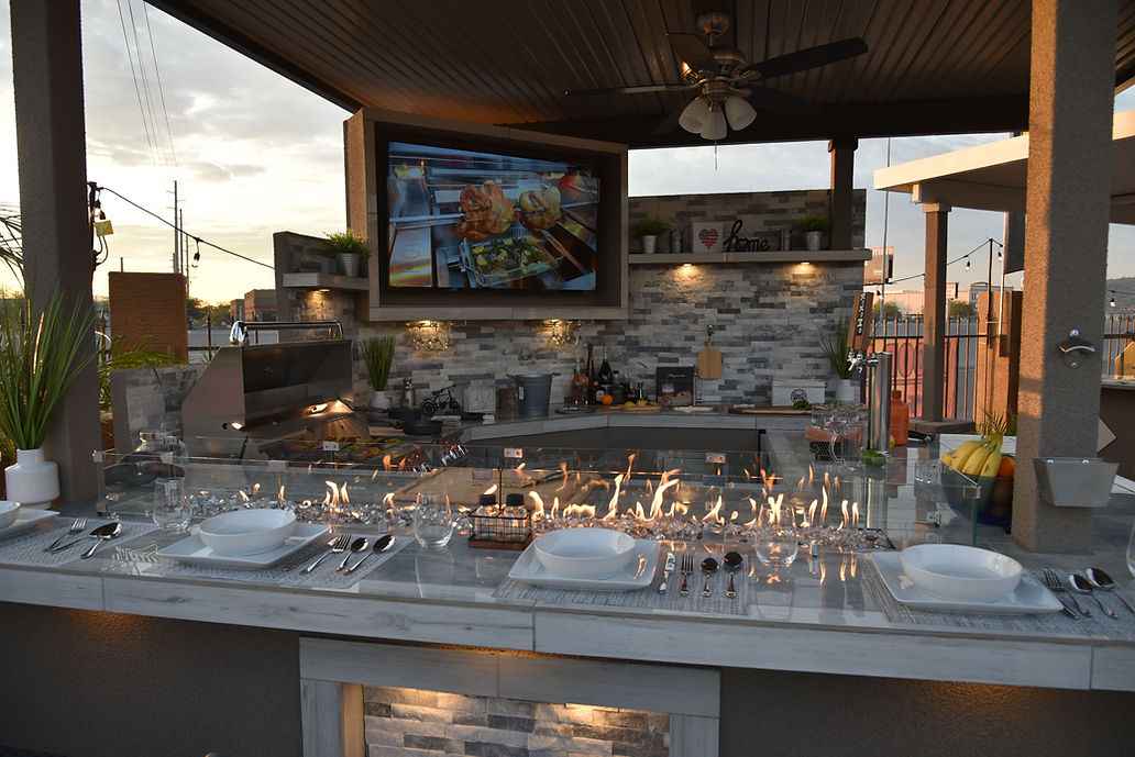 KoKoMo Grills Bermuda Luxury Outdoor Kitchen Island with Built-In Grill, TV, Fire Pit & Bar