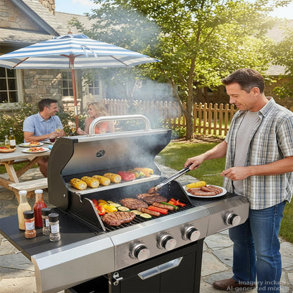 3 Burner Propane Gas Grill with Side Burner, 40,500 BTU Stainless Steel BBQ Grill, 380 Sq.In Cooking Area, Cast Iron Grates, Outdoor Gas Grill for Patio, Backyard, Garden & Outdoor Cooking