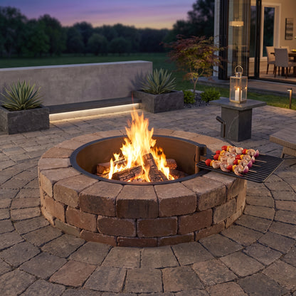 48" Round Stone Wood-Burning Fire Pit Kit with Cooking Grill