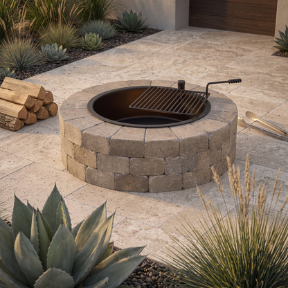 48" Round Stone Wood-Burning Fire Pit Kit with Cooking Grill