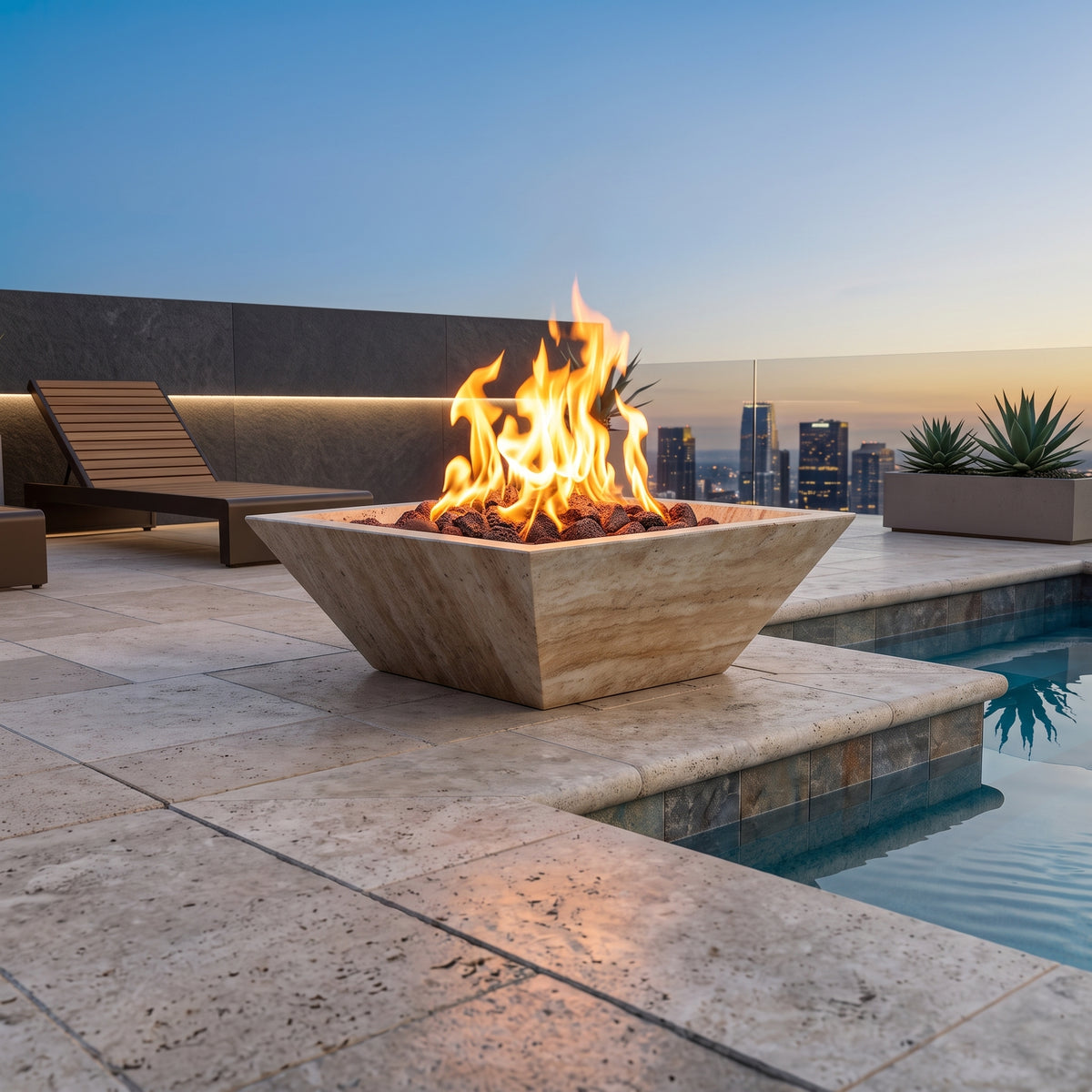 24" Vein-Cut Travertine Outdoor Fire Pit – Natural Stone