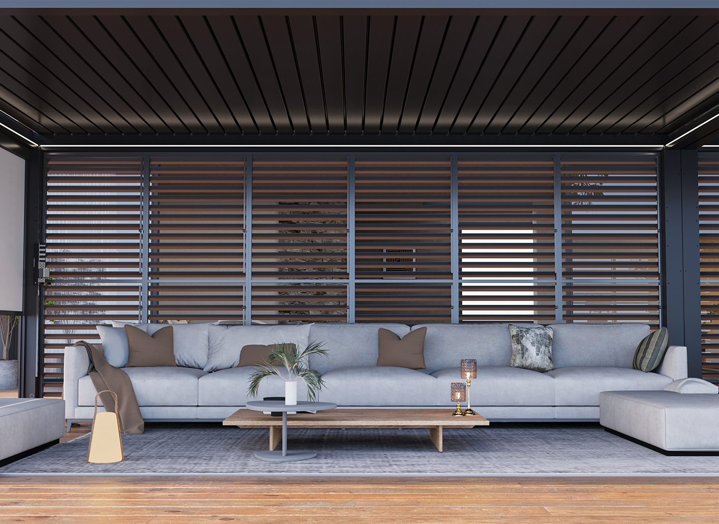 FlexPatio Adjustable Aluminum Privacy Shutter Wall for Pergolas – 10' to 20'