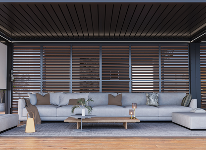 FlexPatio Adjustable Aluminum Privacy Shutter Wall for Pergolas – 10' to 20'