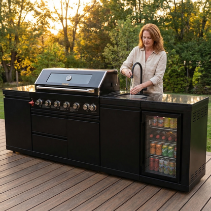 The Sterling 6-Burner Stainless Steel Outdoor Kitchen with Wine Cooler & Marble Countertops