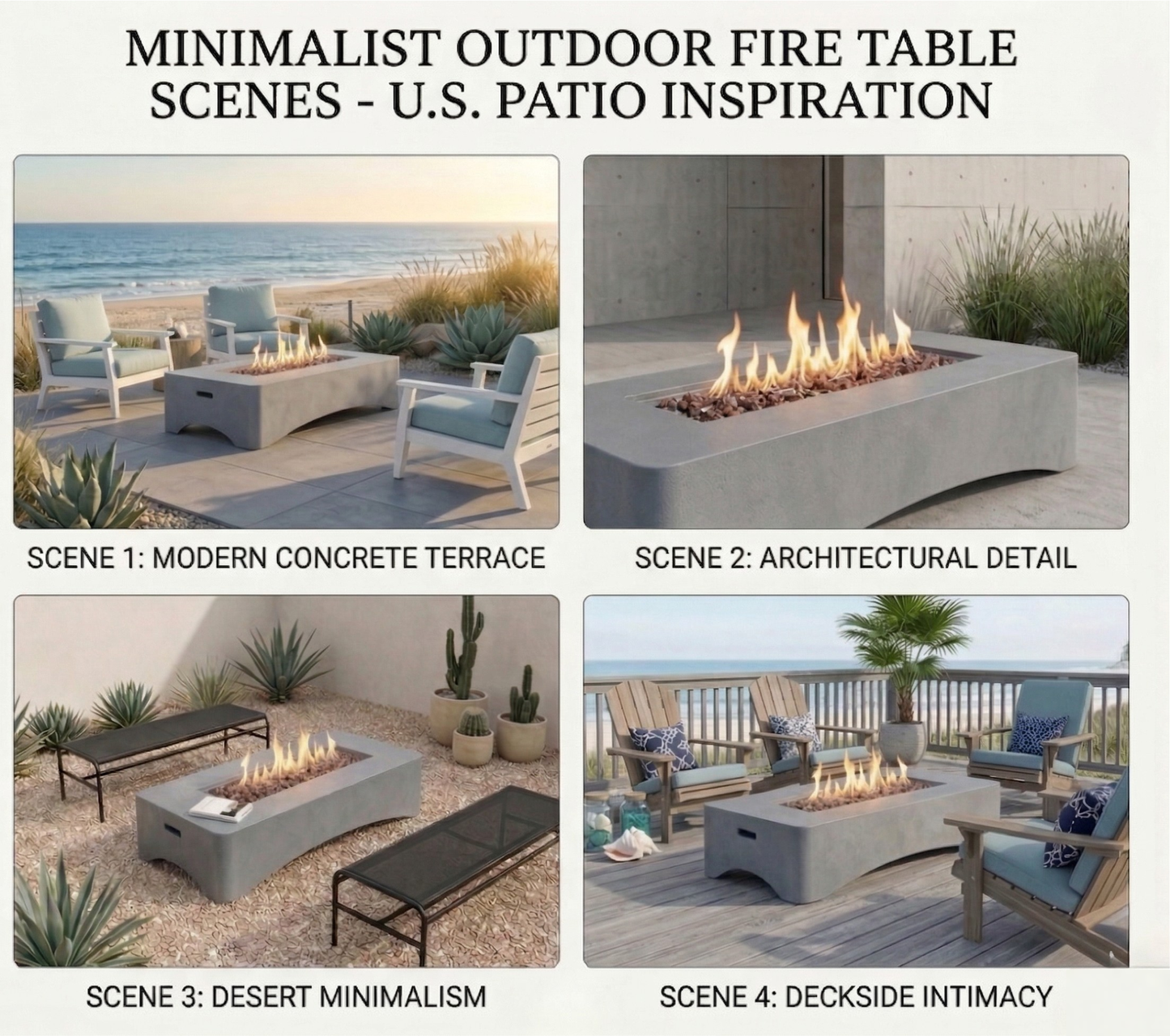56" Modern Concrete Propane Fire Pit Table – 50,000 BTU