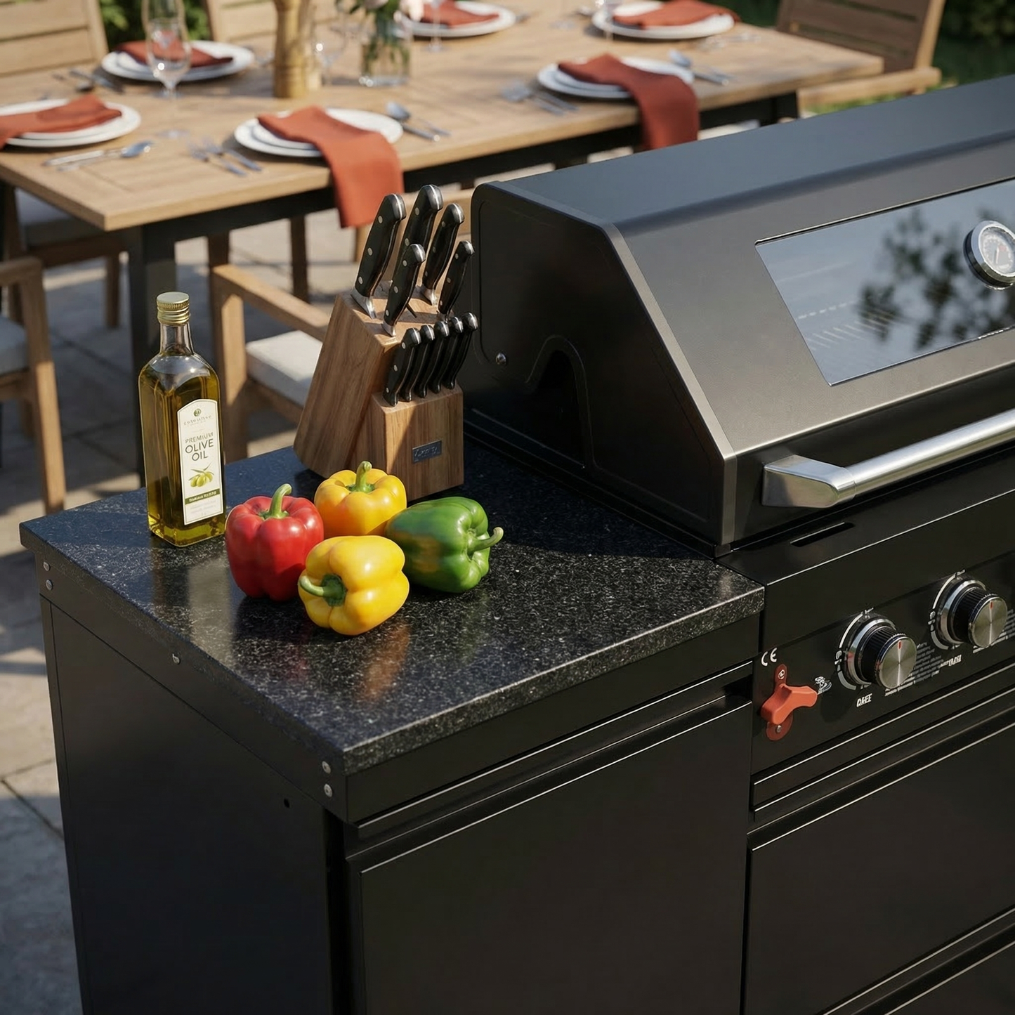 The Hawthorne 6-Burner Propane Outdoor Kitchen with Marble Countertops – 85,000 BTU