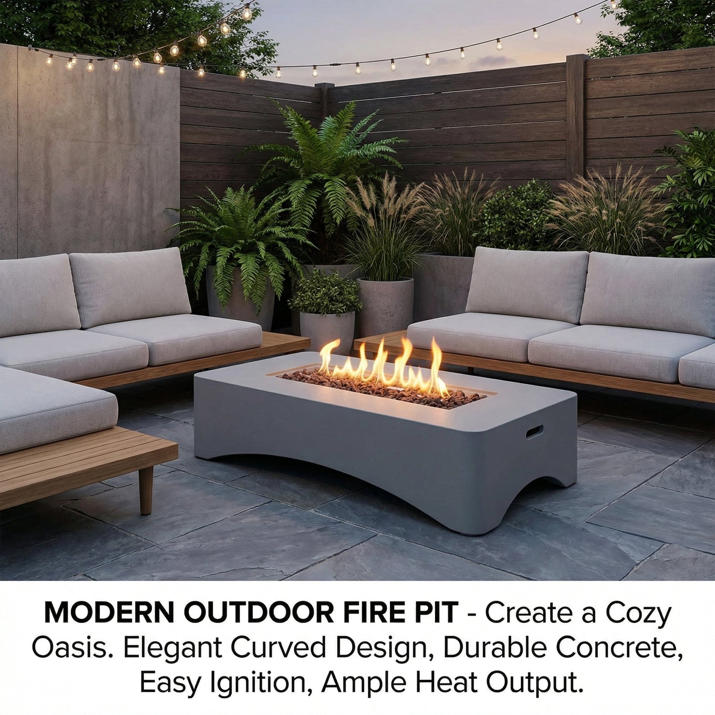 56" Modern Concrete Propane Fire Pit Table – 50,000 BTU