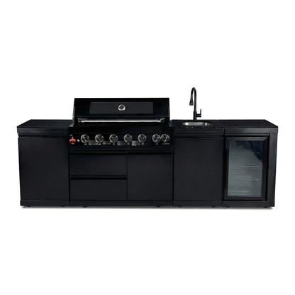 The Sterling 6-Burner Stainless Steel Outdoor Kitchen with Wine Cooler & Marble Countertops