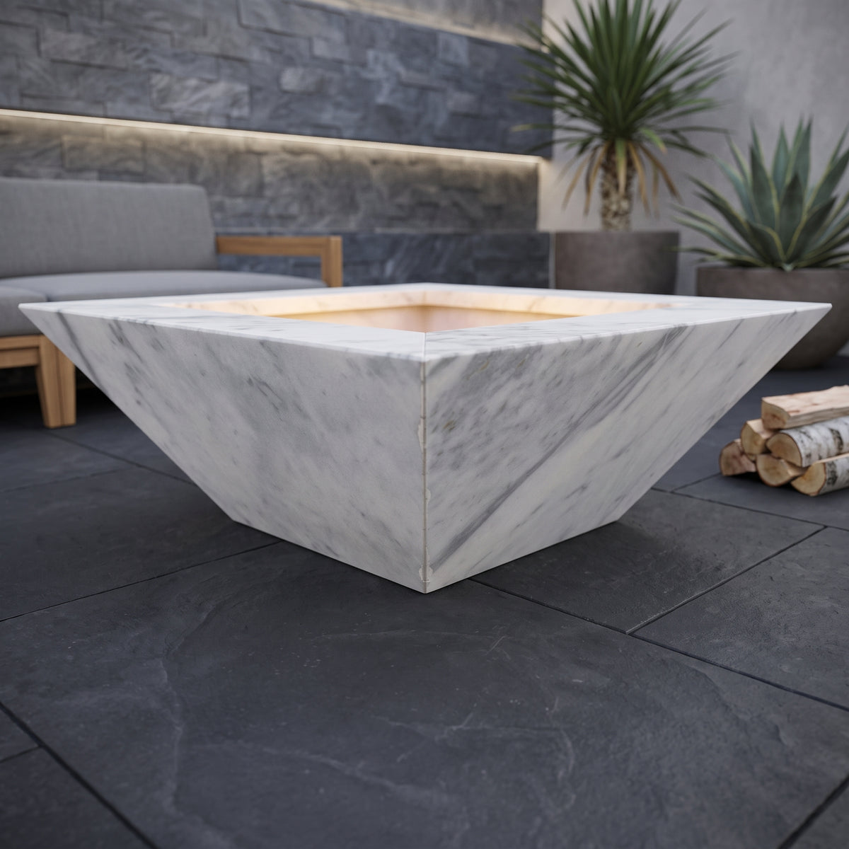 24" Carrara White Marble Outdoor Fire Pit – Natural Stone
