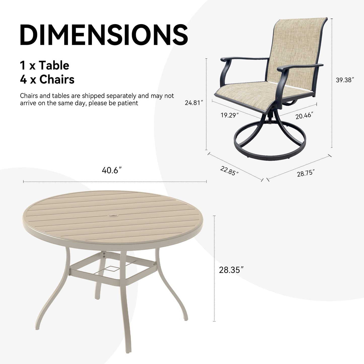 5-Piece Outdoor Dining Set with 360° Swivel Chairs & Round Patio Table