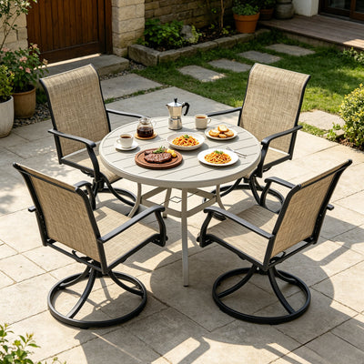 5-Piece Outdoor Dining Set with 360° Swivel Chairs & Round Patio Table