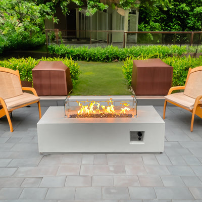 52" GFRC Concrete Propane Fire Pit Table – Antique White