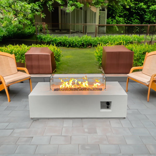 52" GFRC Concrete Propane Fire Pit Table – Antique White