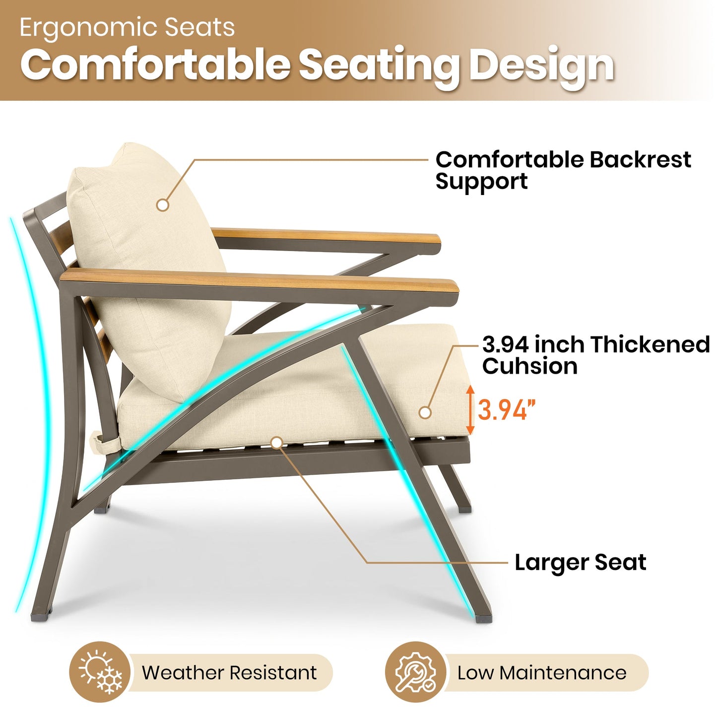 6-Piece Modern Outdoor Conversation Set with Acacia Wood Accents & Cushions