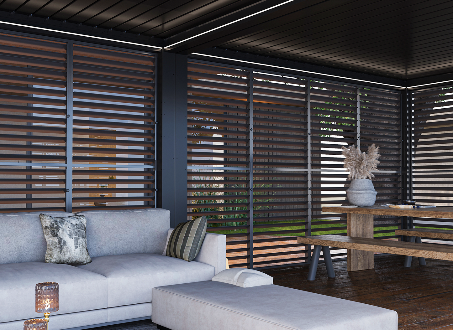 FlexPatio Adjustable Aluminum Privacy Shutter Wall for Pergolas – 10' to 20'