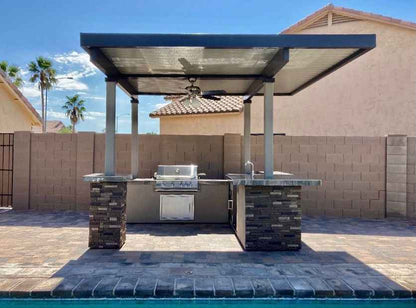 The Sonoma 12' x 12' Outdoor Kitchen & Pergola with Built-In Grill, Refrigerator & Lighting