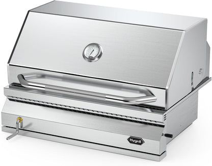 Hygrill Charcoal Grill Head for Outdoor Kitchen, 32-inch Stainless Steel Built-In Grill with Insulated Hood, Temperature Gauge and Fabric Cover