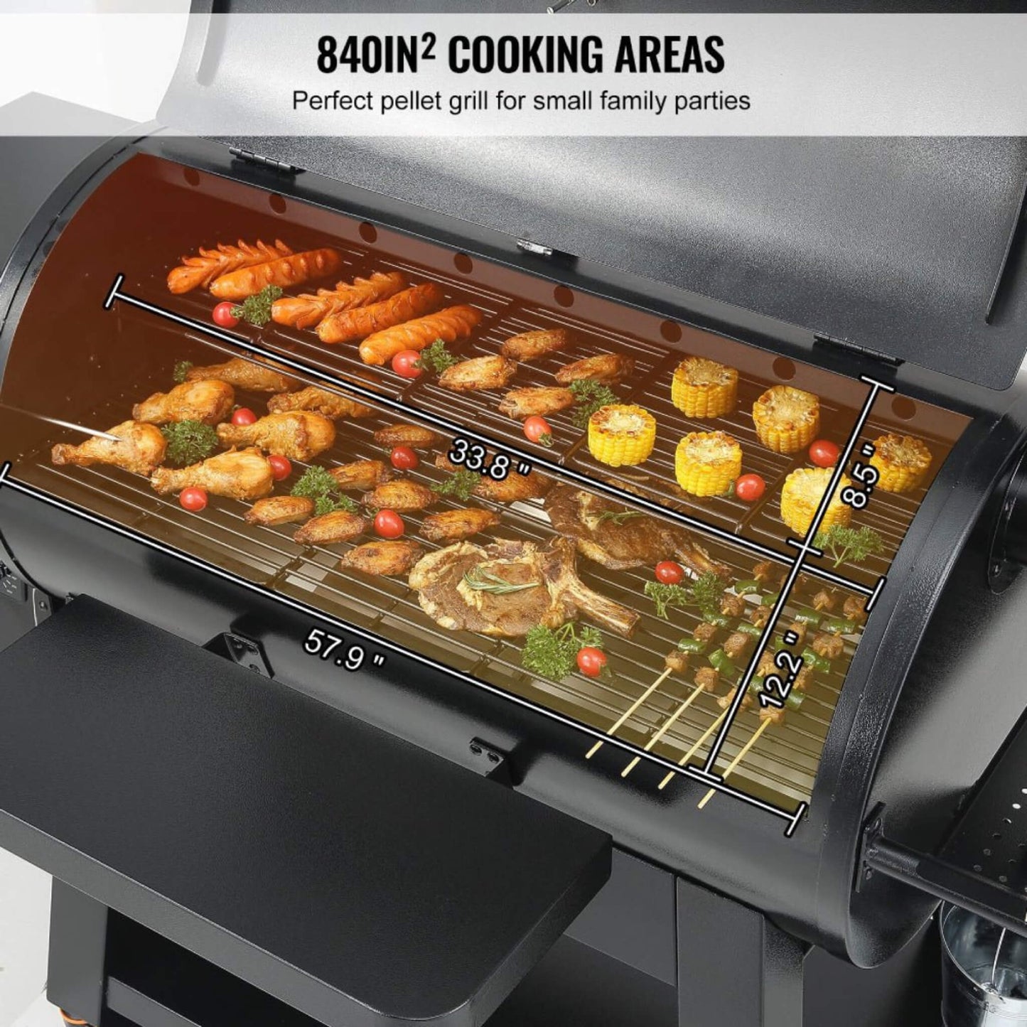 62" Heavy-Duty Wood Pellet Grill & Smoker with Digital Controls & Rolling Cart