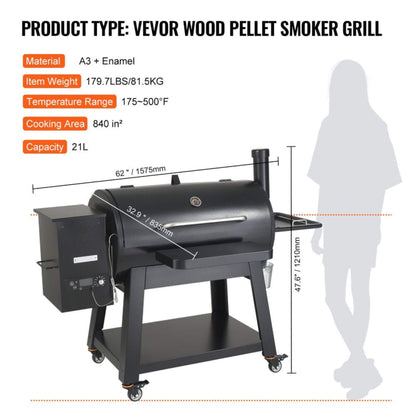 62" Heavy-Duty Wood Pellet Grill & Smoker with Digital Controls & Rolling Cart