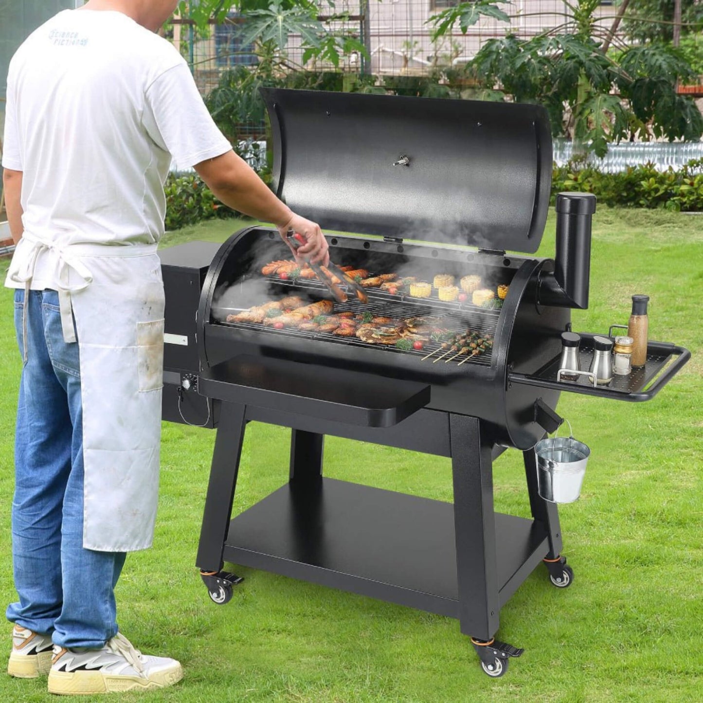 62" Heavy-Duty Wood Pellet Grill & Smoker with Digital Controls & Rolling Cart