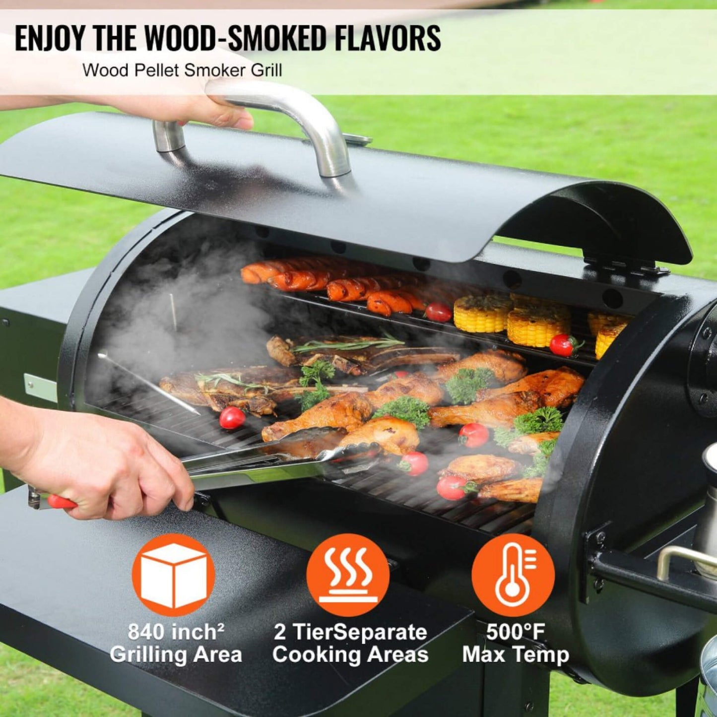 62" Heavy-Duty Wood Pellet Grill & Smoker with Digital Controls & Rolling Cart