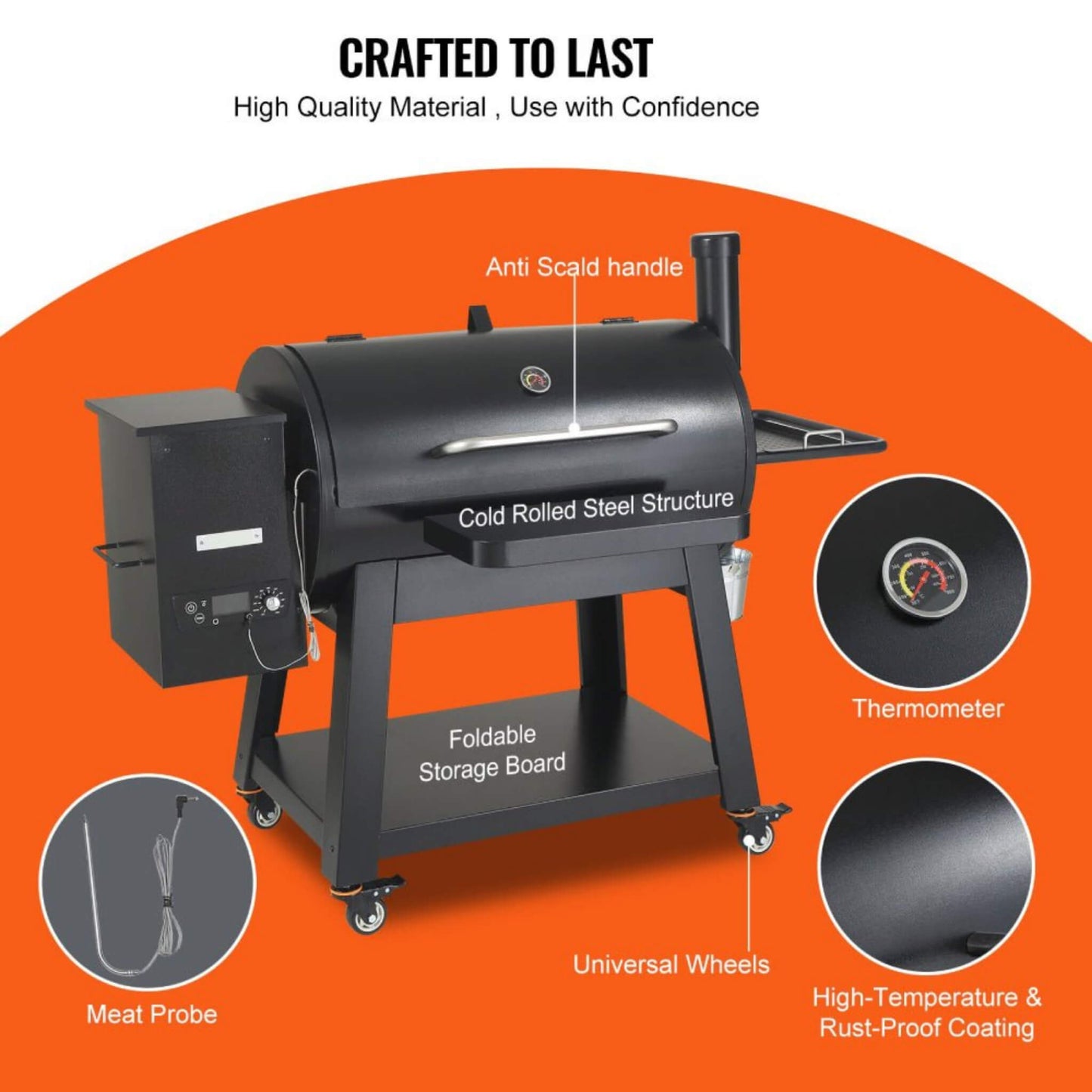 62" Heavy-Duty Wood Pellet Grill & Smoker with Digital Controls & Rolling Cart