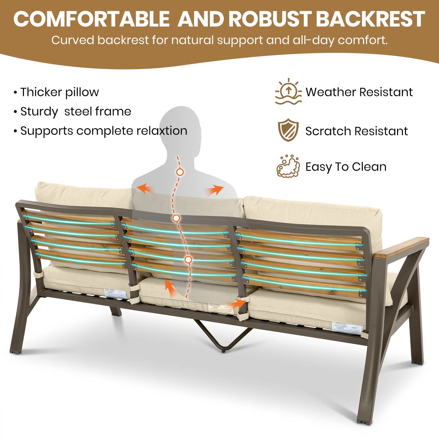 6-Piece Modern Outdoor Conversation Set with Acacia Wood Accents & Cushions