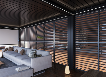 FlexPatio Adjustable Aluminum Privacy Shutter Wall for Pergolas – 10' to 20'