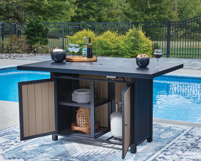 East Beach 70" Outdoor Bar Table with Propane Fire Pit & Storage