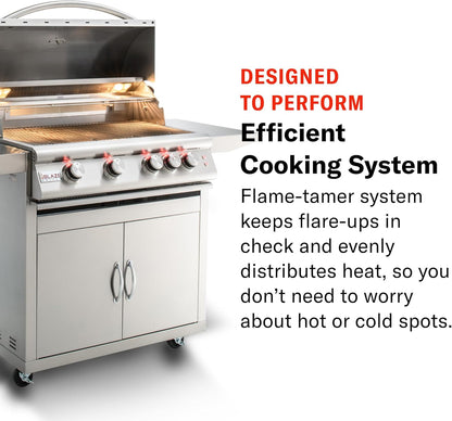 Blaze Outdoor Grill | 32-inch Stainless Steel Natural Gas BBQ Grill | 4 Burner Barbecue | Premium Outdoor Kitchen Grilling | Rear Infrared Burner & Grill Lights | BLZ-4LTE2-NG