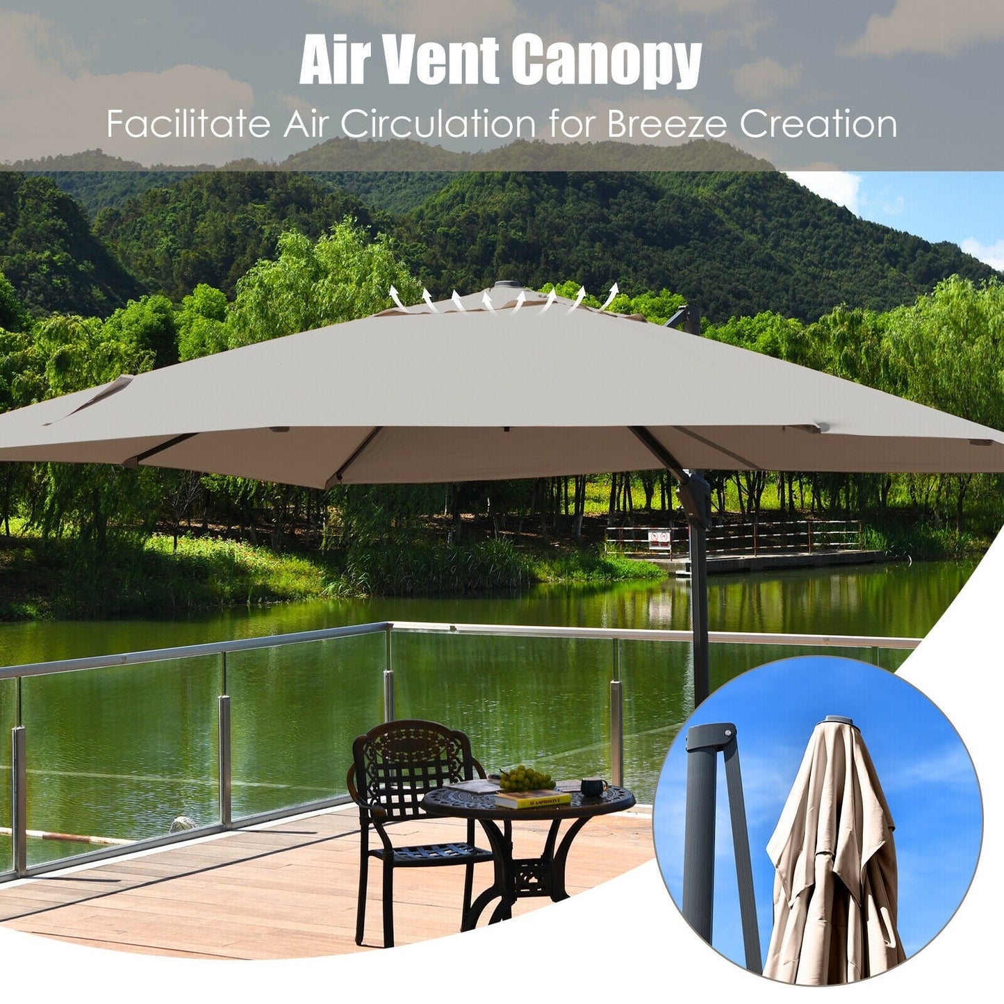 10 x 13 Feet Rectangular Cantilever Umbrella with 360¬∞ Rotation Function-Brown