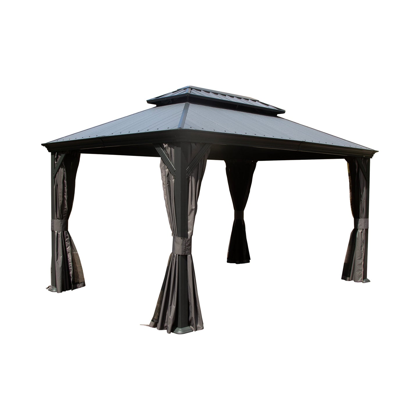Crefise Patio Life 12' x 16' Hardtop Gazebo with Resin Roof, Drainage Gutters, Curtains & Netting