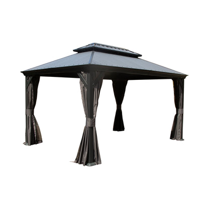 Crefise Patio Life 12' x 16' Hardtop Gazebo with Resin Roof, Drainage Gutters, Curtains & Netting