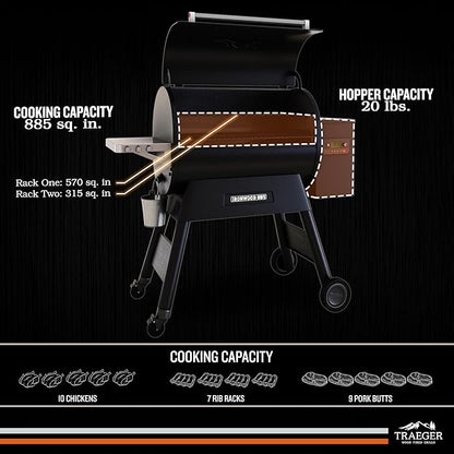 Traeger Ironwood 885 Wood Pellet Grill and Smoker, WiFi Pellet Smoker Grill with Super Smoke Mode, D2 Controller, Large 885 sq. in. Cooking Area, Outdoor BBQ Electric Pellet Smoker, TFB89BLFC