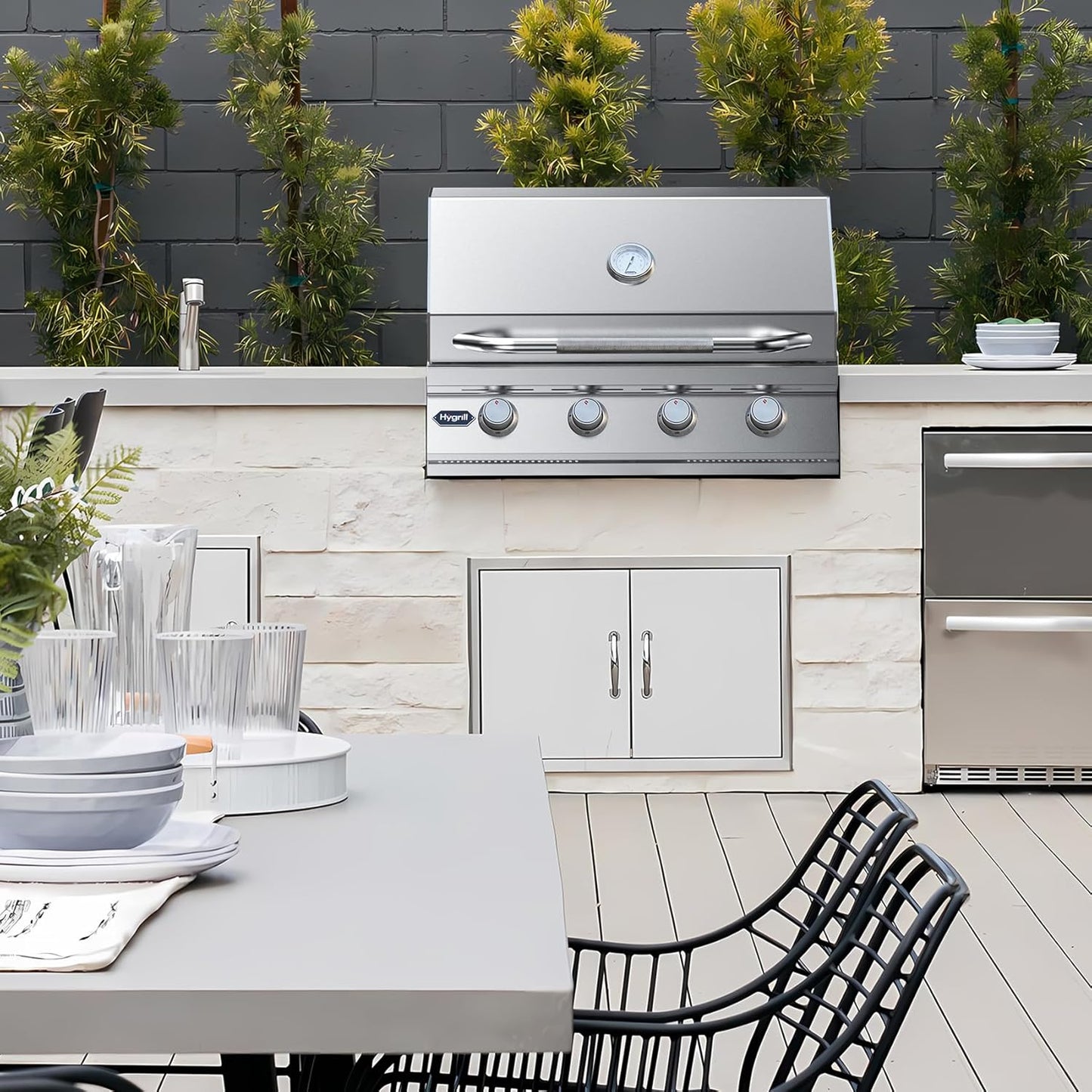 Hygrill 32-Inch Built In Grill, Stainless Steel 4-Burner Grill Head for Outdoor Kitchen, Liquid Propane