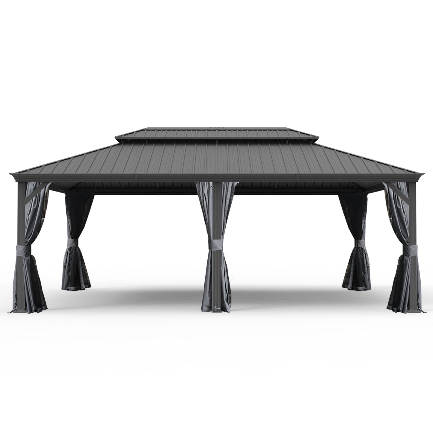 Crefise Patio Life 14' x 22' Hardtop Gazebo with Galvanized Steel Roof, Curtains & Netting