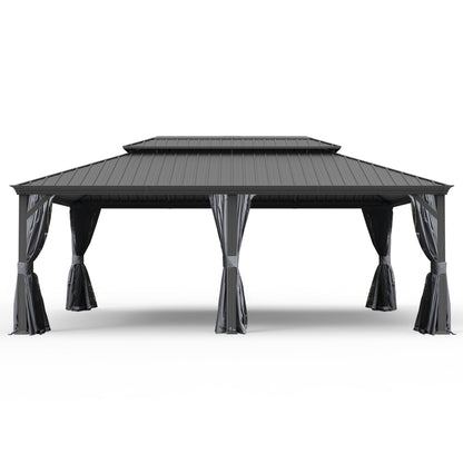 Crefise Patio Life 14' x 22' Hardtop Gazebo with Galvanized Steel Roof, Curtains & Netting