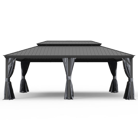 Crefise Patio Life 14' x 22' Hardtop Gazebo with Galvanized Steel Roof, Curtains & Netting