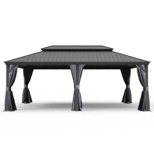 Crefise Patio Life 14' x 22' Hardtop Gazebo with Galvanized Steel Roof, Curtains & Netting