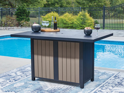 East Beach 70" Outdoor Bar Table with Propane Fire Pit & Storage