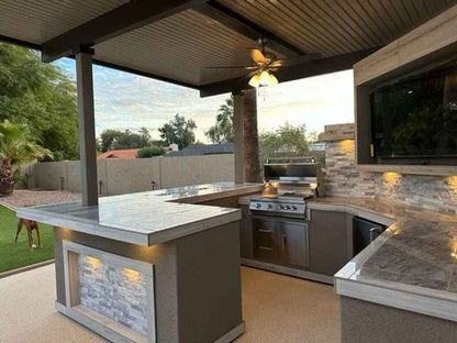 KoKoMo Grills Bermuda Luxury Outdoor Kitchen Island with Built-In Grill, TV, Fire Pit & Bar