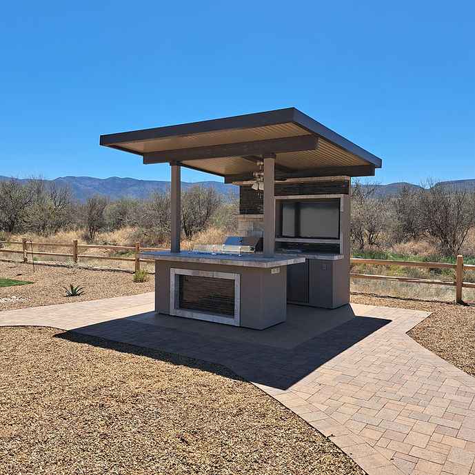 The Catalina 12' x 12' Covered Outdoor Kitchen with Built-In Grill, Refrigerator & Bar Seating